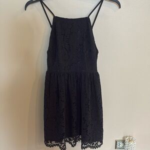 Lulu's Black LACE Halter Mini cocktail dress zipped back spaghetti straps adj S